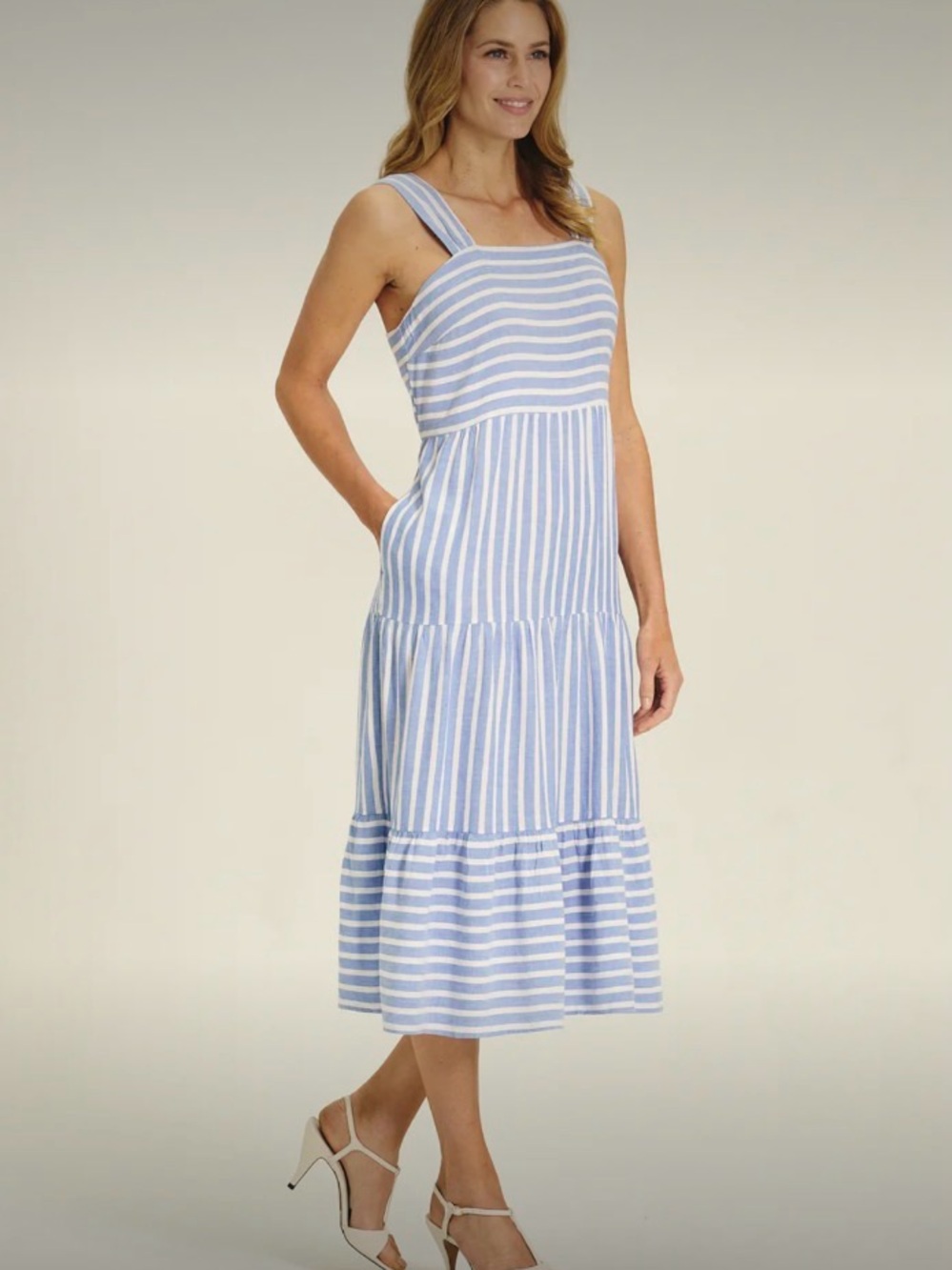 NWT beachlunchlounge Anthropologie Cassie Striped Midi Dress in Blue and White - Picture 3 of 10
